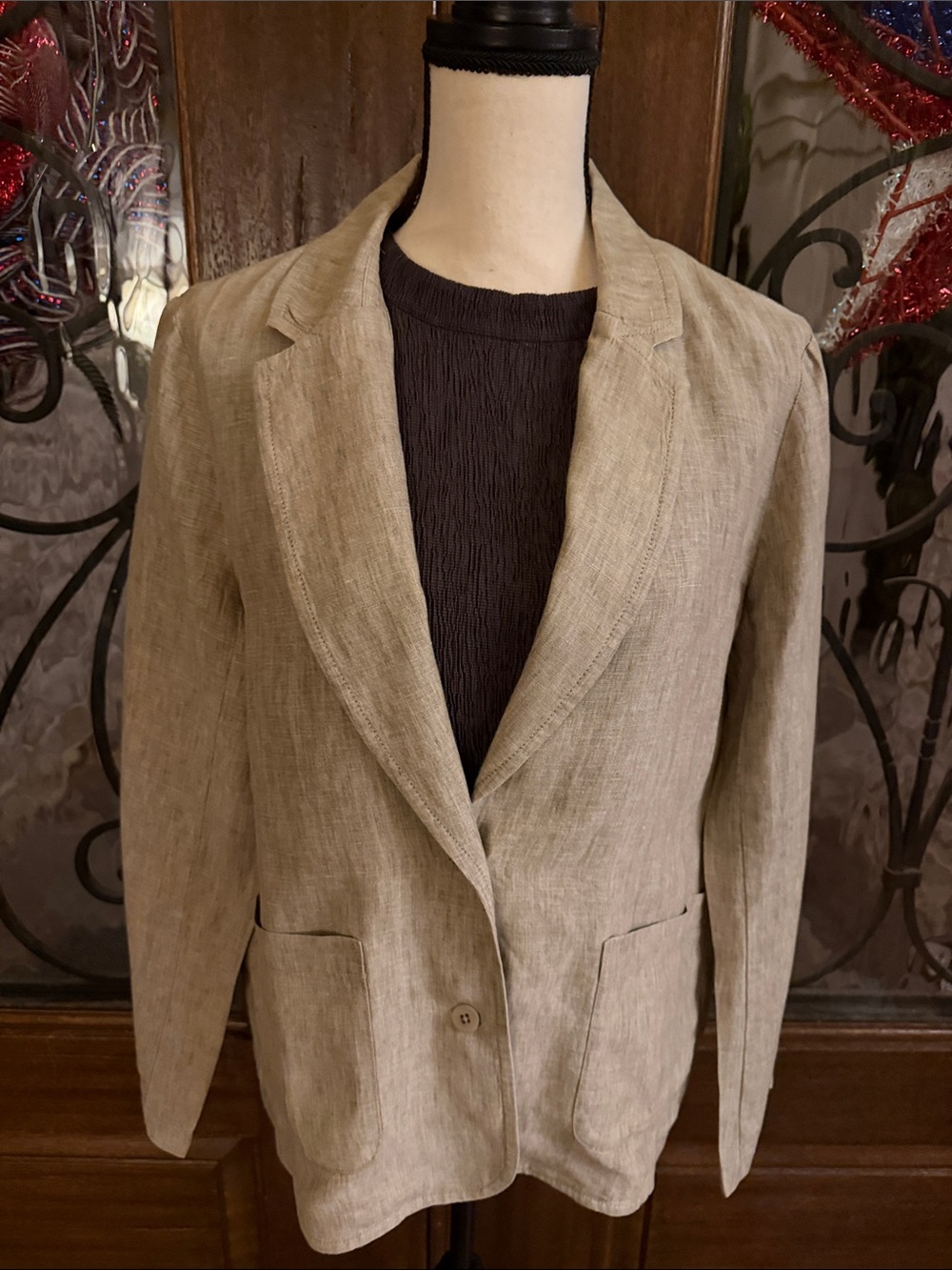 Eileen Fisher Linen Two Button Tan Blazer